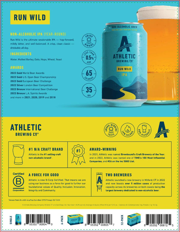 Athletic Brewing - Run Wild IPA: Full-Flavored Craftsmanship (6 pack)