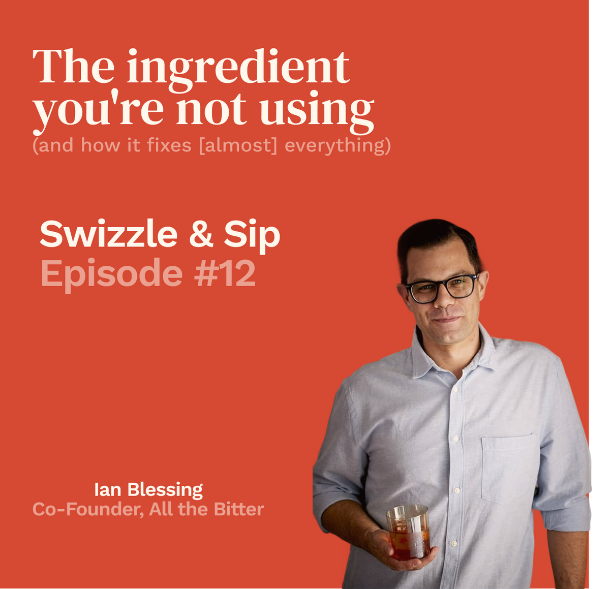 Image of Ian Blessing holding a drinking glass on red background.