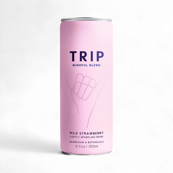 Trip Wild Strawberry alcohol-free sparkling botanical drink, single pale pink can