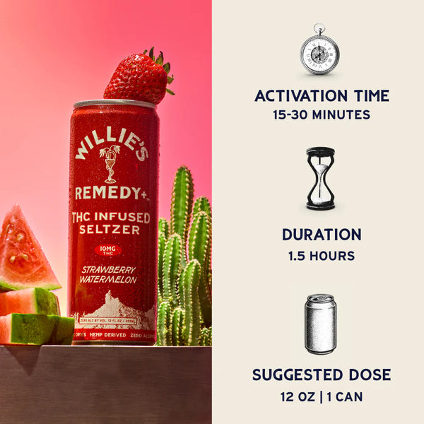 Willie's Remedy - Strawberry Watermelon THC Infused Seltzer (10 mg)