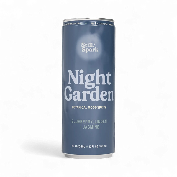 Still/Spark Night Garden alcohol-free botanical spritz navy can on a white background