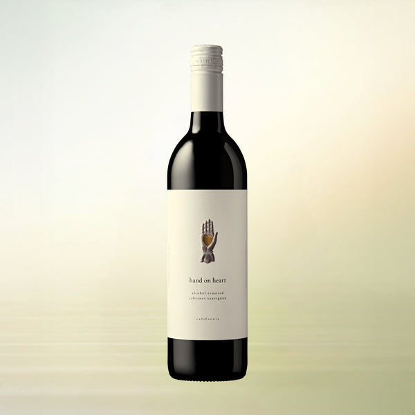 Hand on Heart Cabernet Sauvignon non-alcoholic wine, 750 ml bottle on cream background