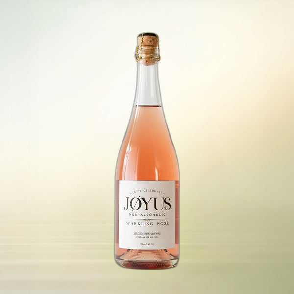 Joyus Sparkling Rosé non-alcoholic wine, 750 ml bottle on cream background