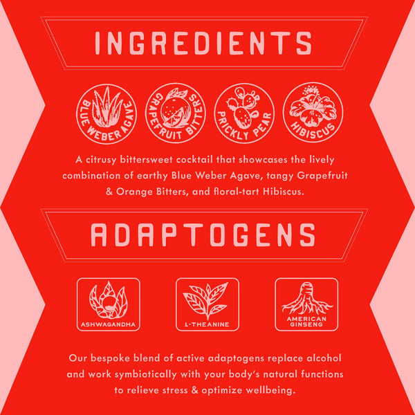 PARCH Prickly Paloma alcohol-free agave cocktail ingredients and adaptogens graphic
