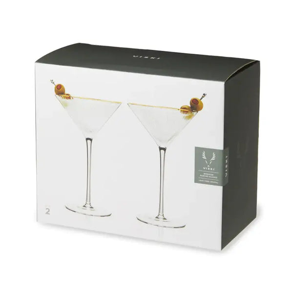 Viski - Deco Meridian Gold-Rimmed Crystal Martini Glasses - Set of 2, alcohol-free