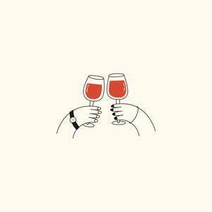 Two hands toasting with glasses of non-alcoholic red wine