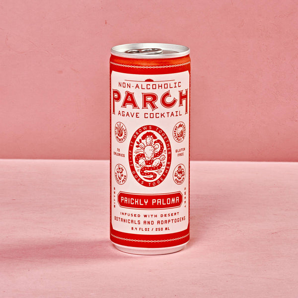 PARCH Prickly Paloma alcohol-free agave cocktail single can on pink background