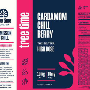 Tree Time Cardamom Chill Berry alcohol-free THC seltzer, 12 oz can