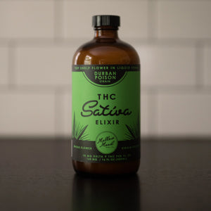 Mellow Mood Hemp Co Durban Poison THC Sativa Elixir bottle, 10mg Delta-9 THC per fl oz
