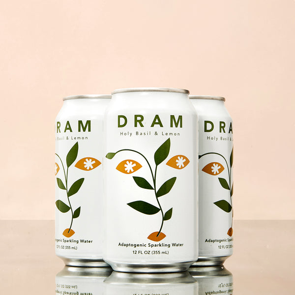 DRAM Organic Holy Basil & Lemon Sparkling Water: Nature's Tranquility (4 pack)