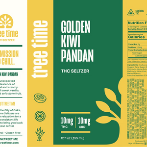 Tree Time Golden Kiwi Pandan alcohol-free THC seltzer, 12 oz can
