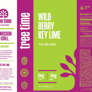 Tree Time Wild Berry Key Lime alcohol-free THC seltzer, 12 oz can