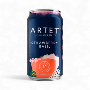 Artet Strawberry Basil Spritz can (10 mg CBD / 10 mg THC) — alcohol-free sparkling spritz with strawberry, sweet basil and pink peppercorn