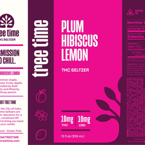 Tree Time Plum Hibiscus Lemon alcohol-free THC seltzer, 12 oz can