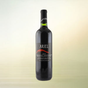 Ariel Cabernet Sauvignon non-alcoholic wine bottle on cream background