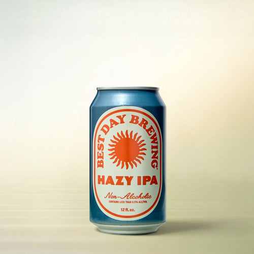 Best Day Hazy IPA, non-alcoholic beer, single can on a soft gradient background