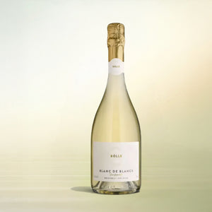 Bolle Blanc de Blanc non-alcoholic sparkling wine bottle on cream background
