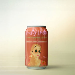 Busty Lush She's Marvelous Hibiscus + Chili Mezcalita, alcohol-free cocktail, can on a soft gradient background