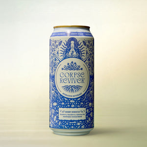Corpse Reviver Berry Hibiscus, alcohol-free functional wellness beverage, can on a soft gradient background