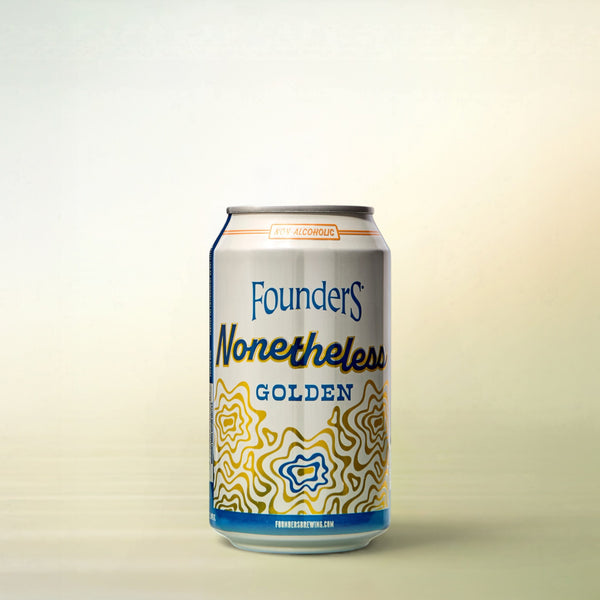 Founders Brewing Nonetheless, non-alcoholic beer, single can on a soft gradient background