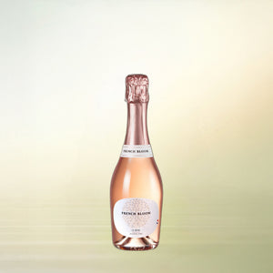 French Bloom Le Rosé non-alcoholic sparkling wine, 375 ml half bottle on cream background