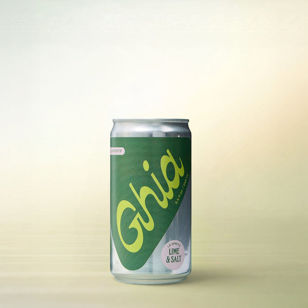 Ghia Le Spritz Lime + Salt (8.4 oz can), alcohol-free functional beverage, can on a soft gradient background