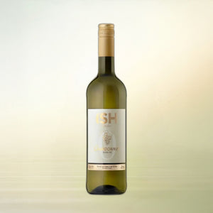 ISH Chardonnay non-alcoholic wine bottle on cream background