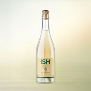 ISH Sparkling Espumante non-alcoholic wine, 750 ml bottle on cream background