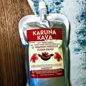 Karuna Kava Cinnamon Hibiscus Fijian Damu kava pouch, 12oz triple shell