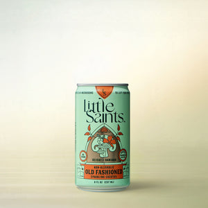 Little Saints Old Fashioned, alcohol-free functional cocktail, can on a soft gradient background