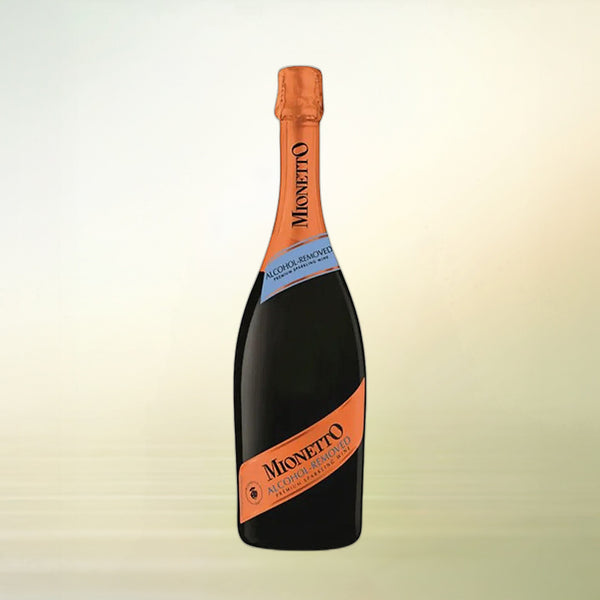 Mionetto non-alcoholic sparkling wine, 750 ml bottle on cream background