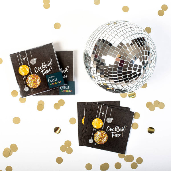 Mod Lounge Paper Company - Disco Ball Cocktail Time Beverage Napkin, alcohol-free