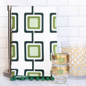 Mod Lounge Paper Company - Retro Square Green Mid Century Modern Bar Kitchen Tea Towel, alcohol-free