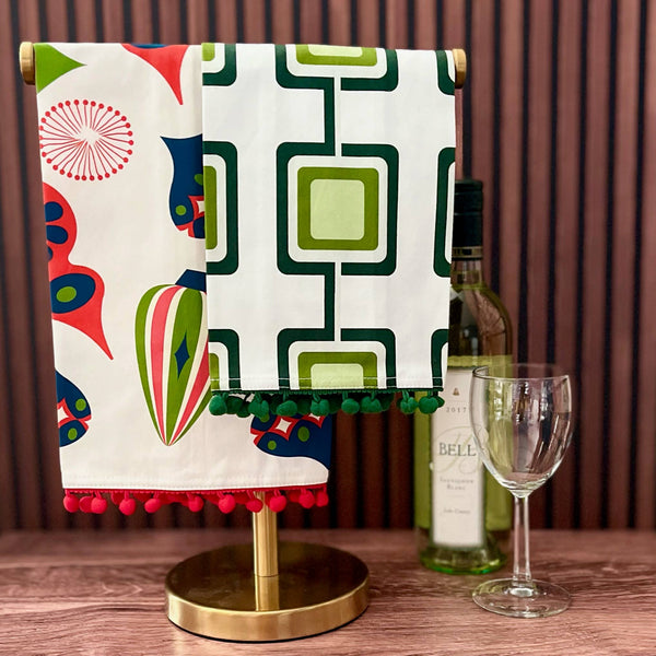 Mod Lounge Paper Company - Retro Square Green Mid Century Modern Bar Kitchen Tea Towel, alcohol-free