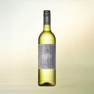 Noughty Blanc non-alcoholic wine bottle on cream background