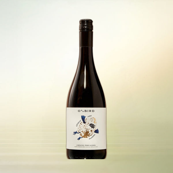 OddBird GSM non-alcoholic red wine, 750 ml bottle on cream background