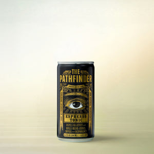 Pathfinder Espresso Tonic, alcohol-free functional cocktail, can on a soft gradient background