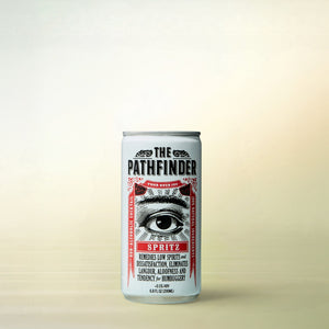 Pathfinder Spritz, alcohol-free functional cocktail, can on a soft gradient background
