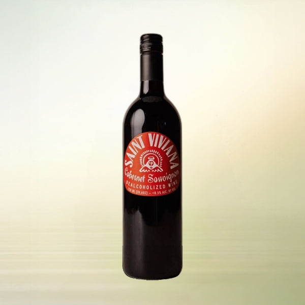 Saint Viviana Cabernet Sauvignon non-alcoholic wine, 750 ml bottle on cream background