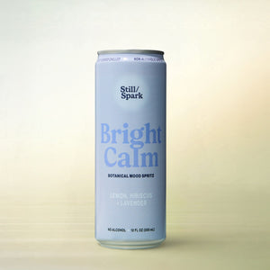 Still/Spark Bright Calm (Lemon, Hibiscus + Lavender), alcohol-free functional wellness beverage, can on gradient background