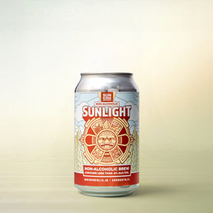 Sun King Sunlight Cream Ale, non-alcoholic beer, single can on a soft gradient background