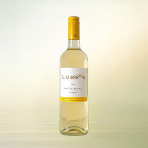 Tomorrow Cellars Rhône Blanc non-alcoholic wine bottle on cream background
