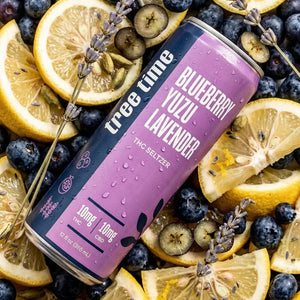 Tree Time Blueberry Yuzu Lavender THC seltzer — 12 oz can, 10 mg THC and 10 mg CBD