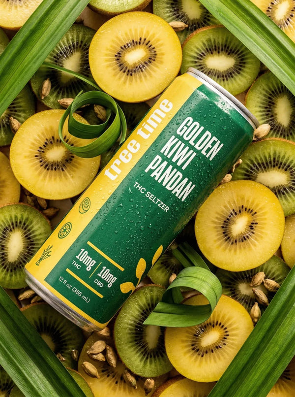 Tree Time Golden Kiwi Pandan THC seltzer — 12 oz can, 10 mg THC and 10 mg CBD