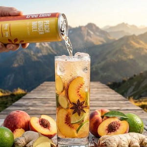 Tree Time Peach Ginger Mule alcohol-free THC seltzer, 12 oz can