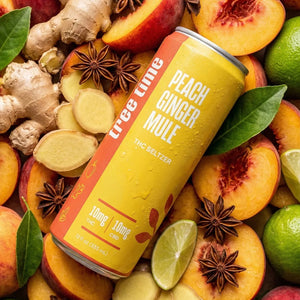 Tree Time Peach Ginger Mule THC seltzer — 12 oz can, 10 mg THC and 10 mg CBD