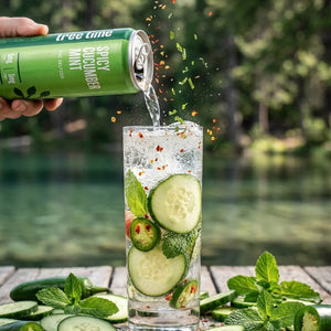 Tree Time Spicy Cucumber Mint alcohol-free THC seltzer, 12 oz can