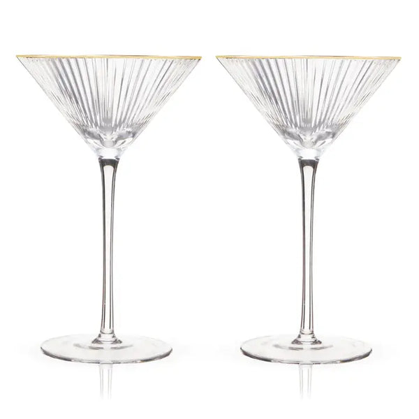 Viski - Deco Meridian Gold-Rimmed Crystal Martini Glasses - Set of 2, alcohol-free
