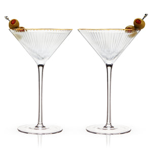 Viski - Deco Meridian Gold-Rimmed Crystal Martini Glasses - Set of 2, alcohol-free