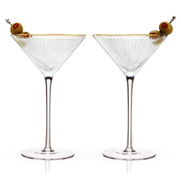 Viski - Deco Meridian Gold-Rimmed Crystal Martini Glasses - Set of 2, alcohol-free